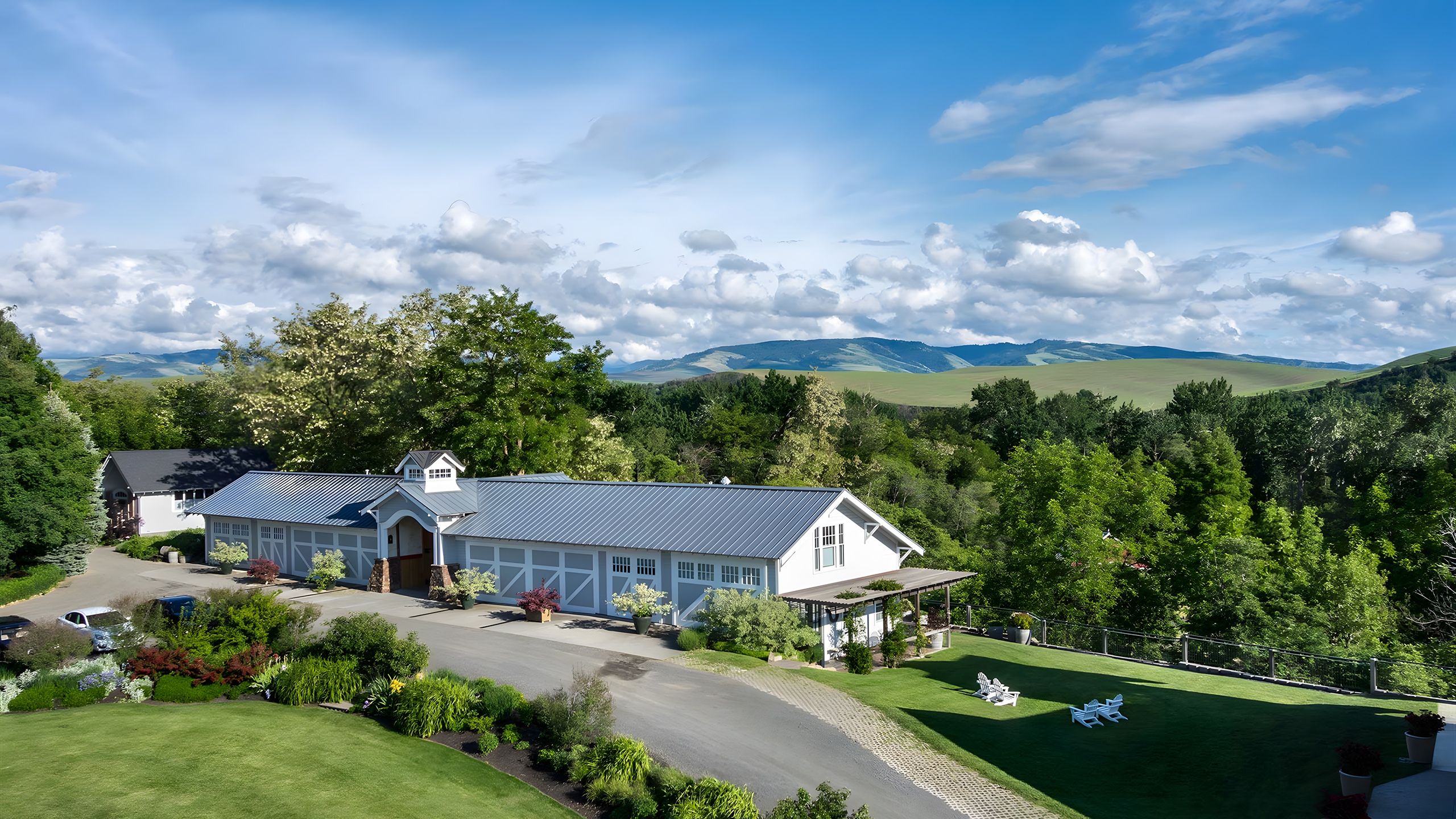 Aerial view of the Abeja estate and the rolling landscape of Walla Walla Valley