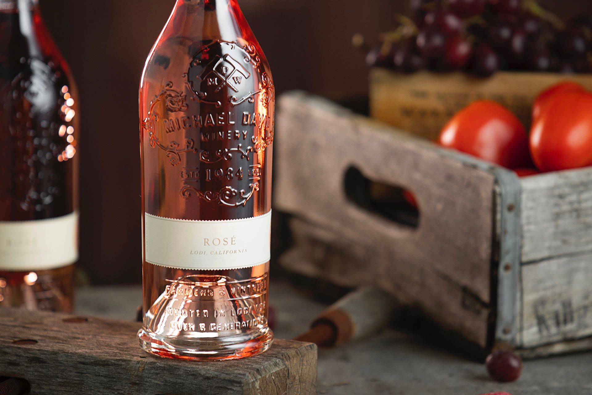 Delicate rose-colored wine grapes in soft afternoon light